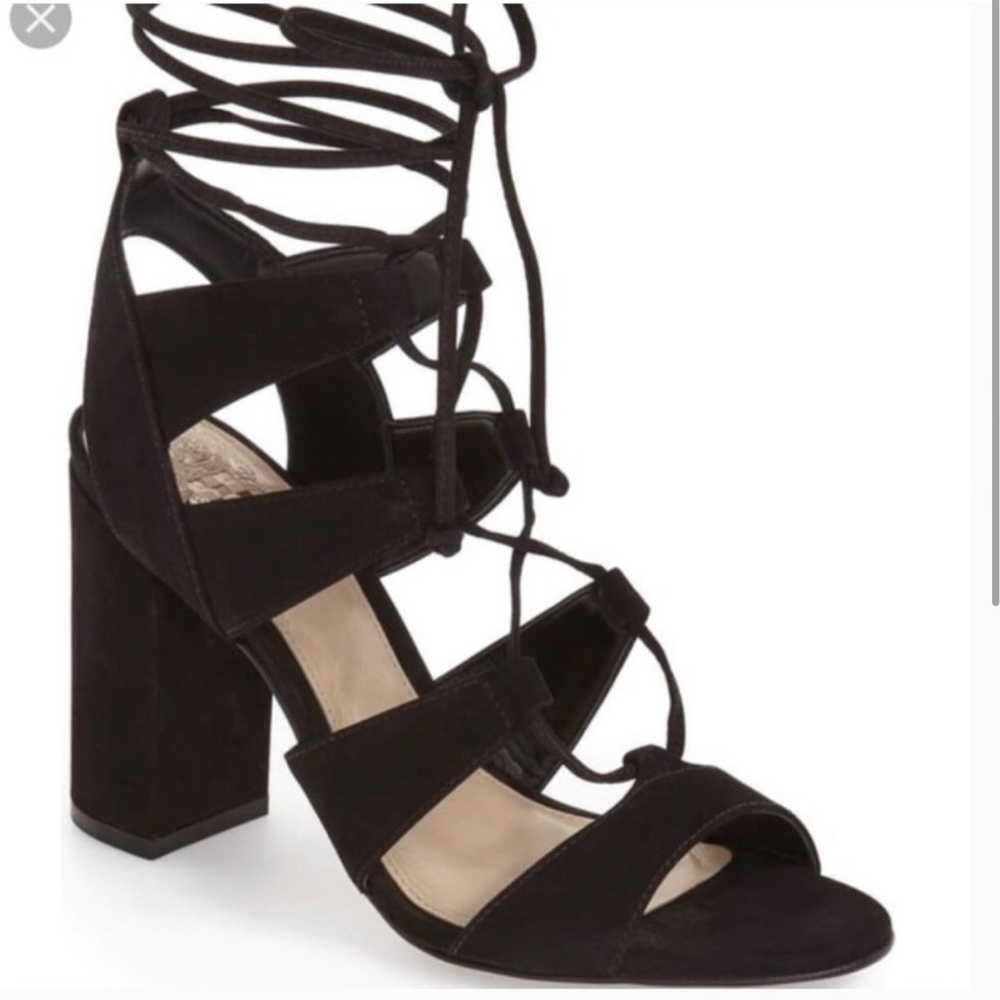 Vince Camuto Winola Black Suede Ankle Wrap Heels Size 6.5
